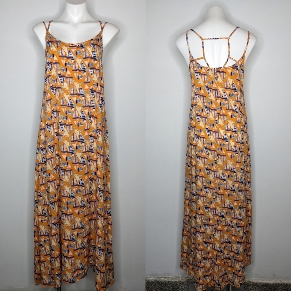✨3/$15 Antibes Blanc orange blue sailboat strappy dress XS